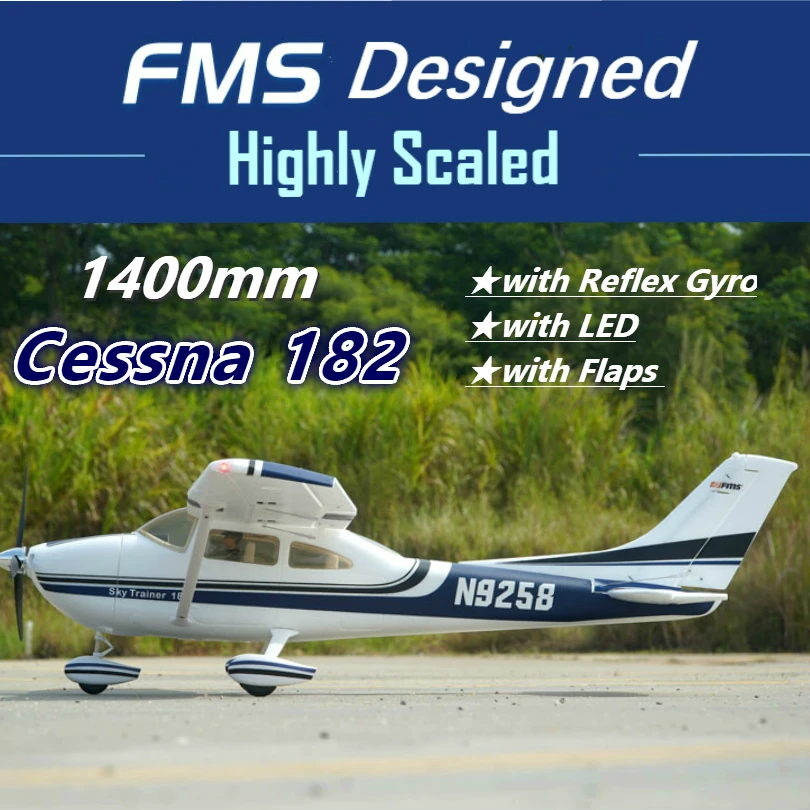 FMS RC Letalo Nebo Trener Cessna 182 1400mm 1.4 m 5CH z Zavihki LED Reflex Žiro Modra PNP Model Letalo Letalo Avion Začetnik