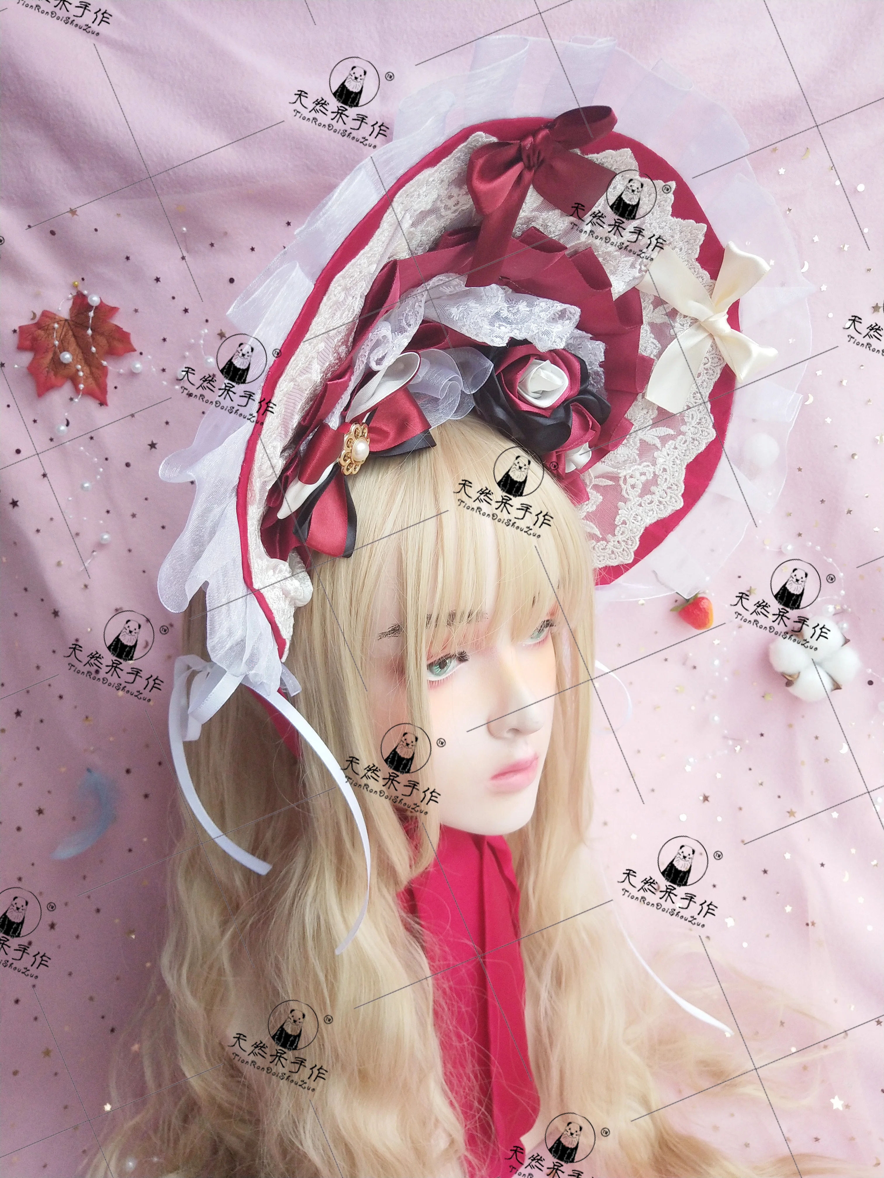 Ročno Cvet Poroko BNT Cosplay Gothic Čudovite Čipke Rose Bonnet Vinatge Mehko Dekle Lolita Bandge BB Nedelja Klobuk Skp Pokrivala