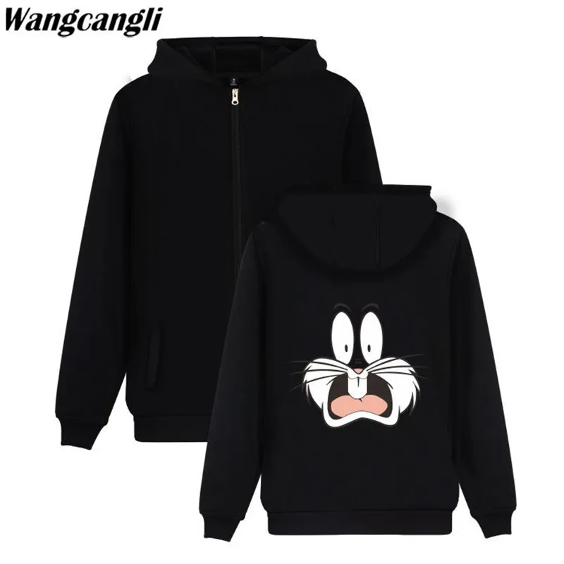 Anime Bugs Bunny natisnjeni zadrgo kapuco ženske moški smešno jesensko zimski pulover s kapuco majica hip hop ulične Jakno plašč oblačila