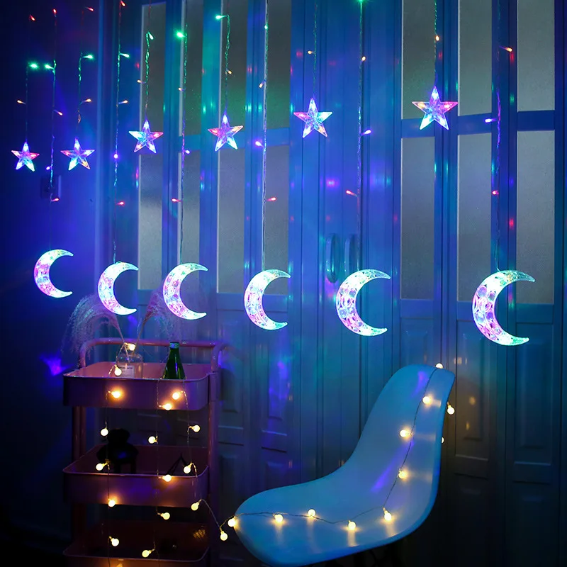 2,5 M LED Zvezda, Luna Zavesa Svetlobe, 220V EU Božič Garland Niz Vila Luči na Prostem Za Okna svate Novo Leto Dekor