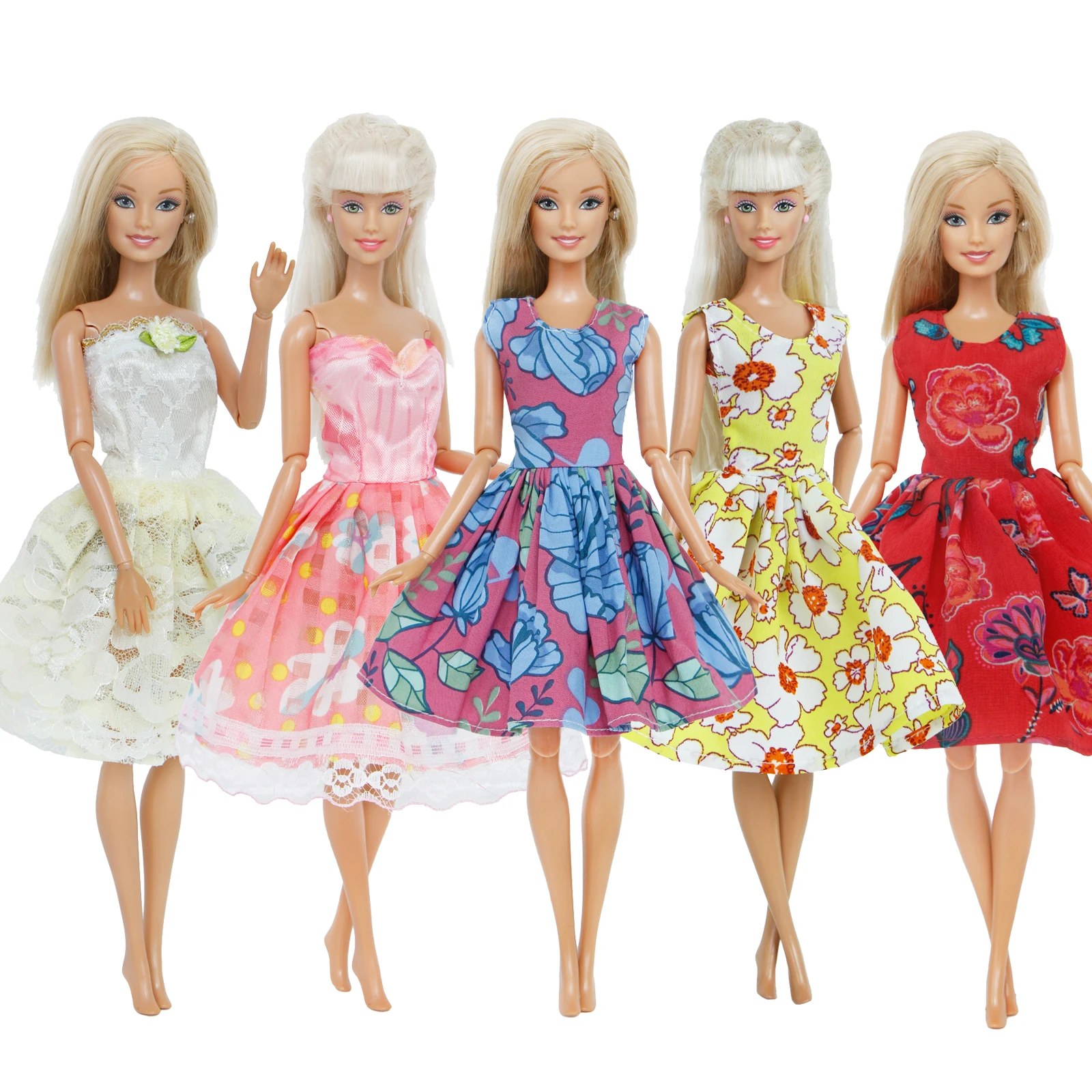 Moda Ročno 5x Obleke Mešani Slog Lepa Princesa Obleke Cvet Vzorec Krilo Obleko za Barbie Lutka Oprema Igrače