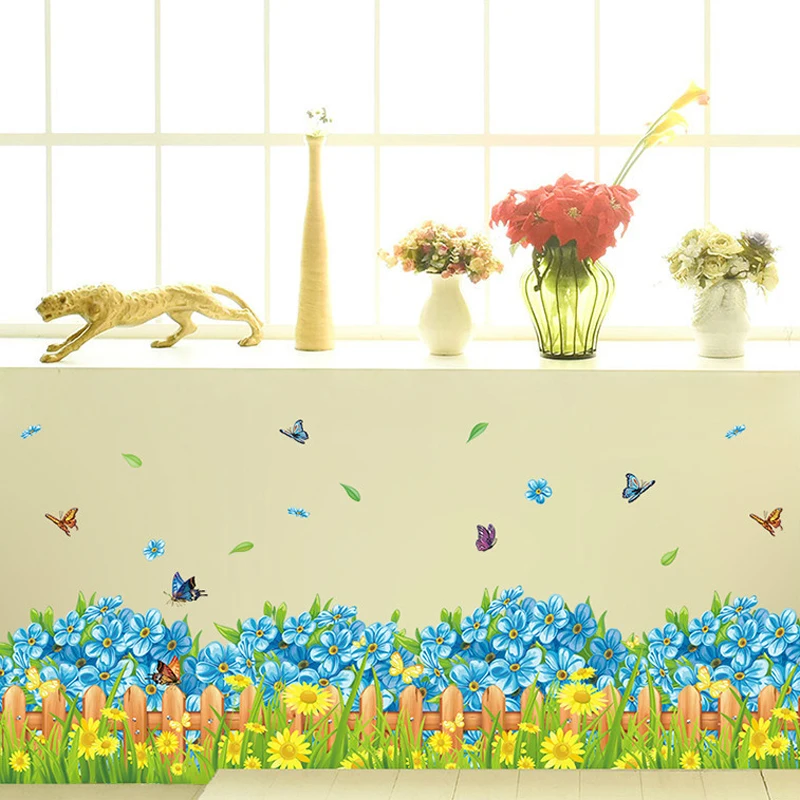 Pomladni Cvetovi, Metulj Ograji, Ki Meji Dekoracijo Nalepke PVC Izmenljive Nepremočljiva Vinil Zidana Stenske Nalepke Doma Dekor