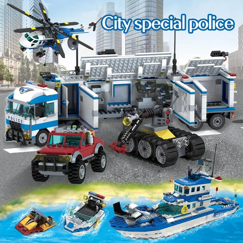 691PCS Tehnične SWAT gradniki City Policijska Postaja Avto Vozila DIY Številke Helikopter Čoln Opeke Igrače za Otroke