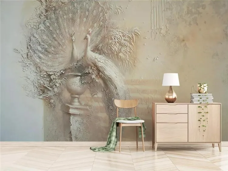 Ozadje po meri Evropskega retro 3D reliefni pav ozadju stene dnevna soba, spalnica TV ozadju 3d ozadje