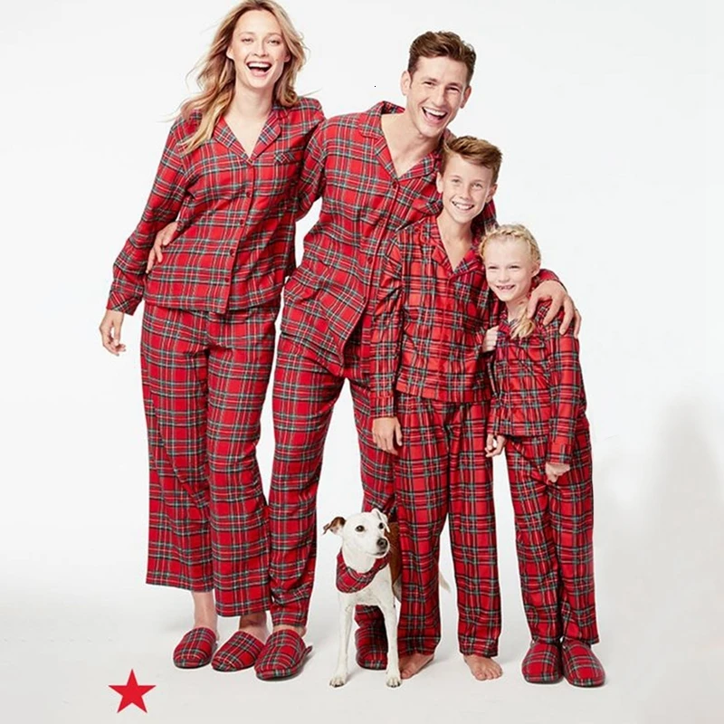 Družinski Božič Pižamo Rdeče Plaids Družino Ujemanje Oblačila Jesensko Zimske Ujemanje Nekaj Obleke Staršev Otrok Sleepwear