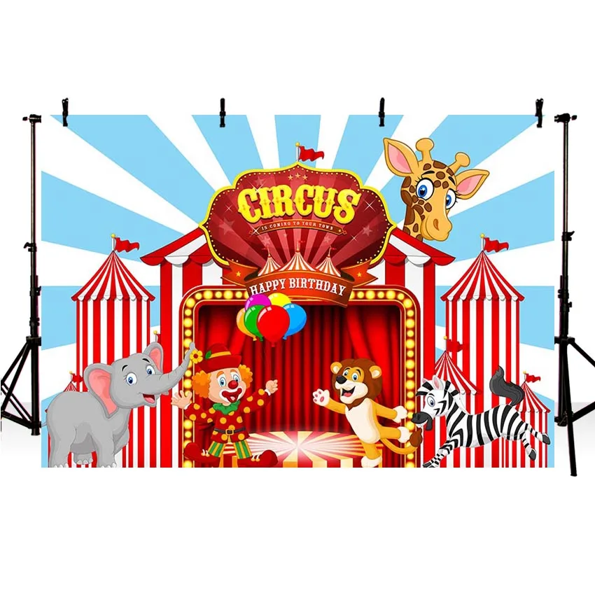 Fotografija Ozadje Cirkus Fiesta Temo Slon, Žirafa, Lev, Zebra Ozadju Rojstni Dan Stranke Dobave Banner Dekoracijo