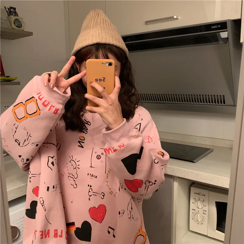 2021 Pomlad Ženska Oblačila Hoodies Teen Ulica Harajuku Hip Hop Pastelnih Majica za Ženske Tiskanje Ohlapen pulover s kapuco za Prosti čas Bts