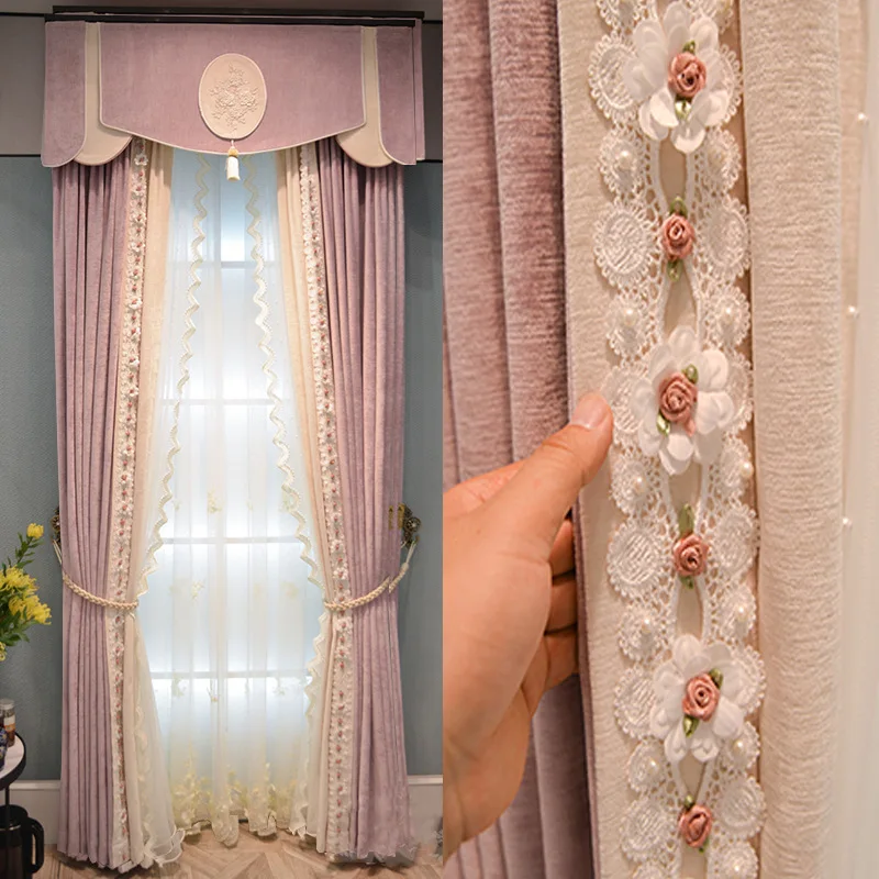 Roza svetlobe luksuzni francoski flanela zavese, dnevna soba, spalnica študija atmosferski ženiljska zavese prilagajanje luksuzni zavese