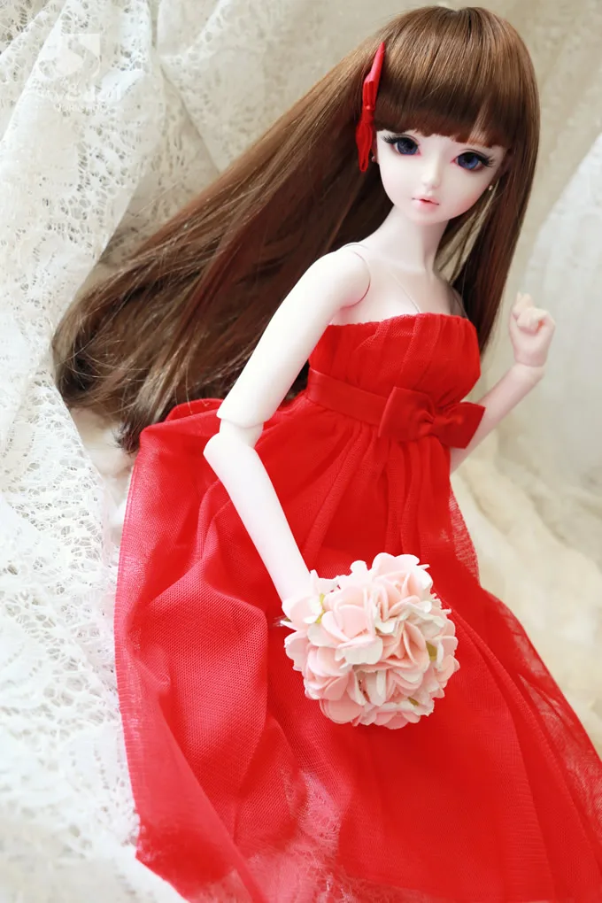 Moda sladko obleko roza + rdeča + modra za dekleta 1/3 1/4 SD BJD Lutka Dodatki