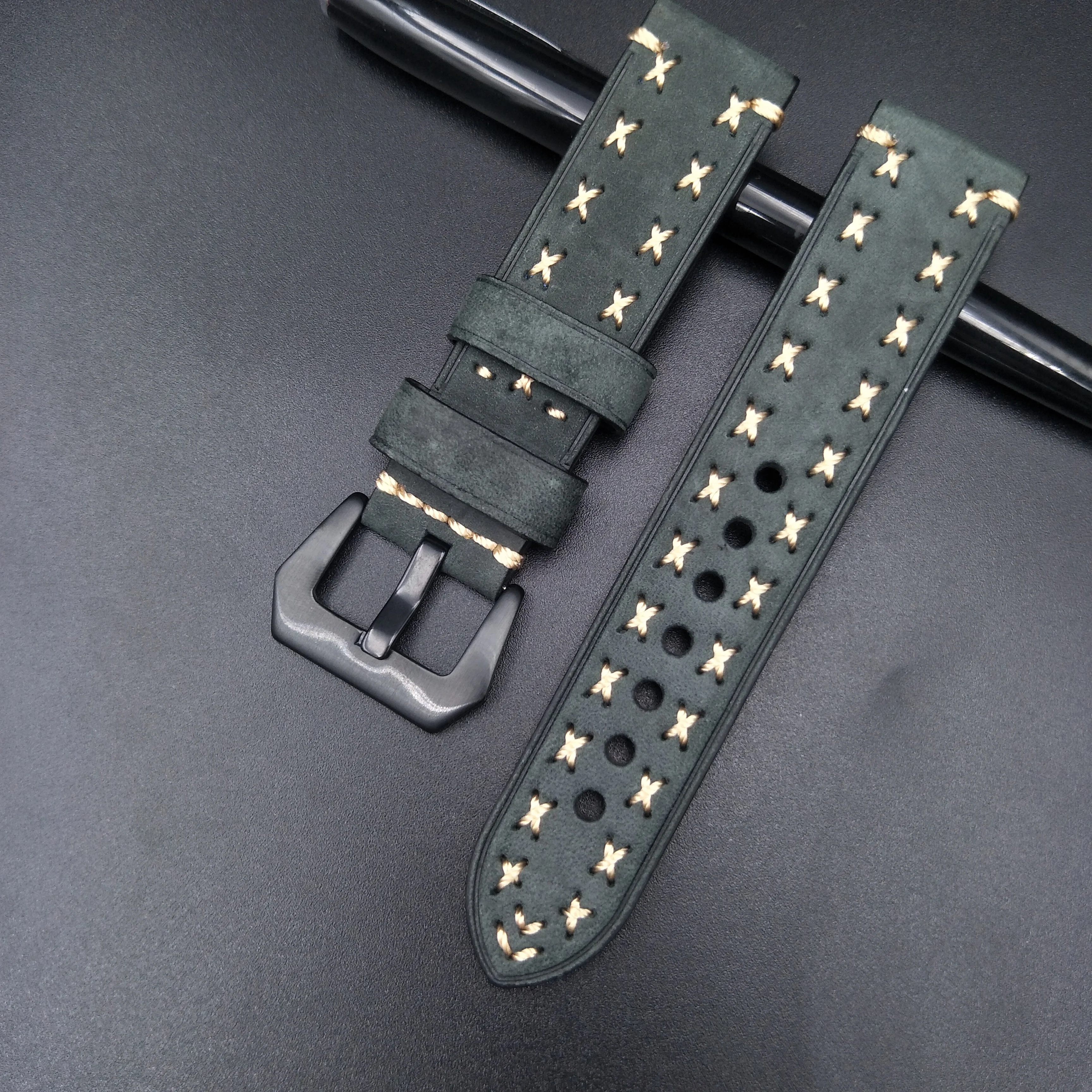 Pravega Usnja Watch Trak 22 mm 24 mm Watch Band za Panerai Watch Ročno Usnje pasu s Črno Sponke