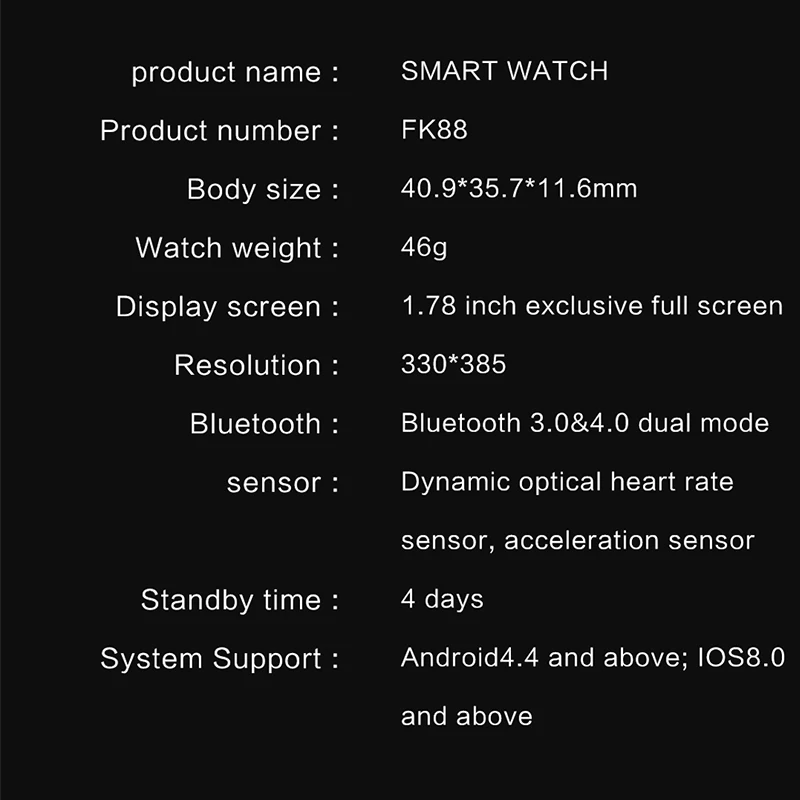 Smartwatch FK88 Pametno Gledati 1.78 palčni Full Zaslon Bluetooth Klic Serije 6 Ure Srčnega utripa Tracker PK IWO13 HW12 W26 W46 X6 X7