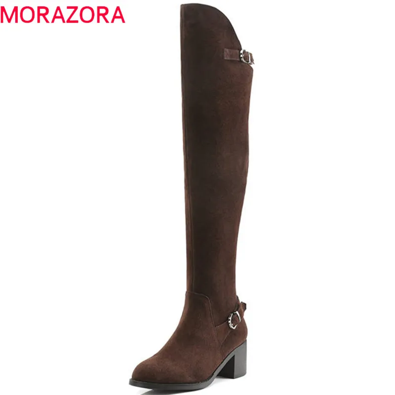 MORAZORA 2020 vrh kakovosti antilop usnja nad kolena škornji ženske konicami prstov jeseni, pozimi škornji zadrgo modni maturantski čevlji
