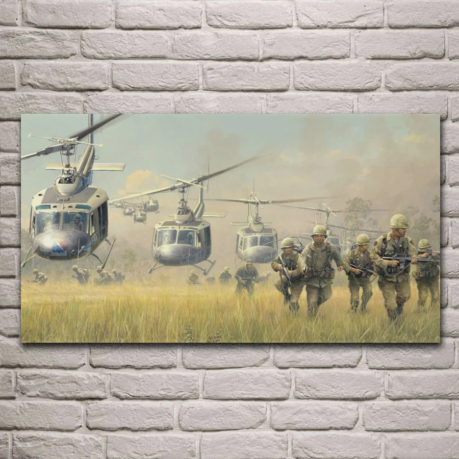 Vojni vojaki ciljne Bell Vietnam konjenica helikopterji UH 1 dnevna soba dekoracijo doma art dekor les, okvir tkanine plakat MD718