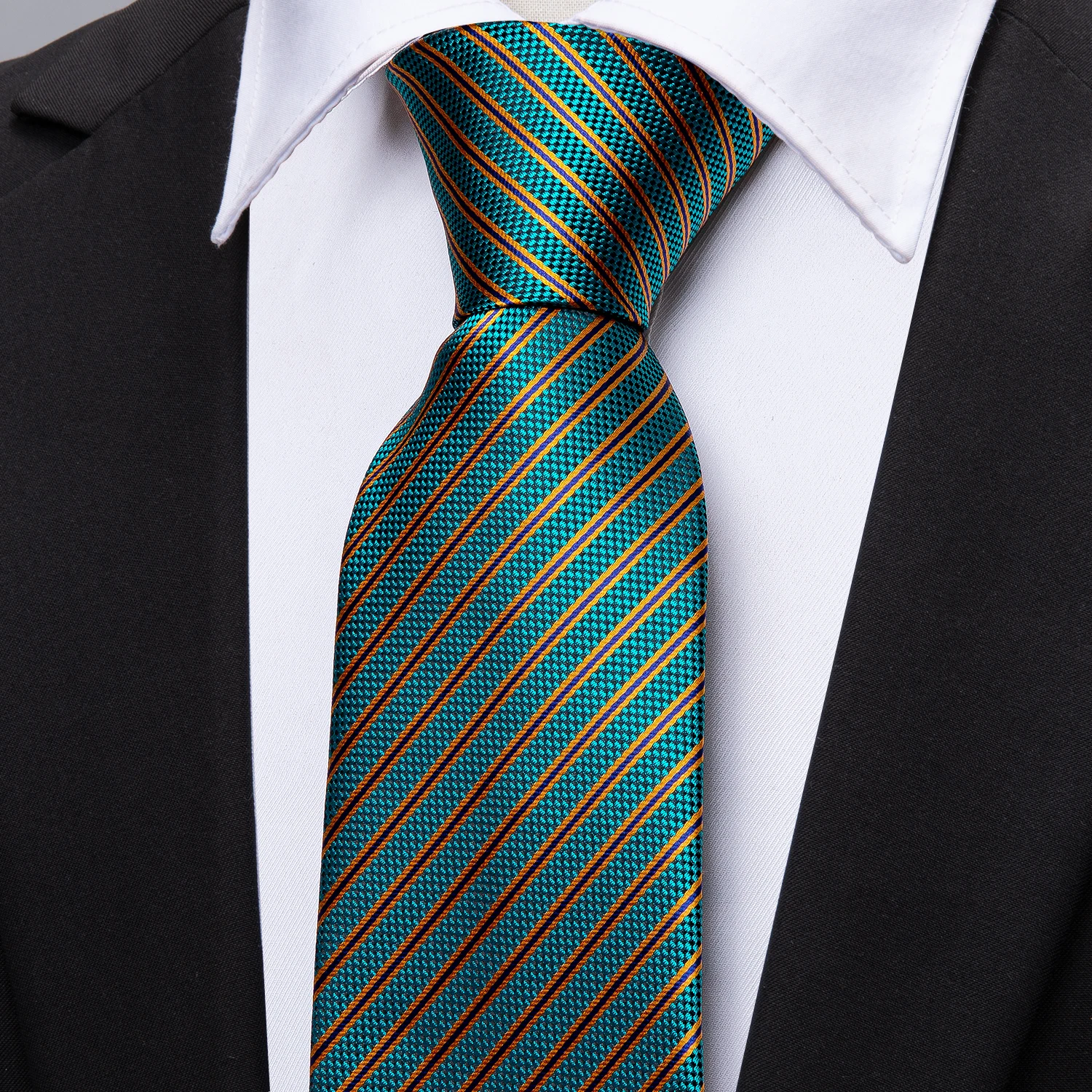 Modno Črtasto Zelene Moških, Kravato Niz 8,5 cm Svile Jacquardske Neckties Poroka, Poslovni Handkerchief Cufflink Kravato Barry.Wang FA-5310