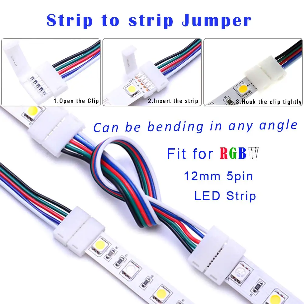 12 MM 5PIN LED Trak Priključek Komplet z za 16,4 FT Podaljšek,4PCS Gapness Priključki,5 pin Moški Konektor Žična vrv,L ST292