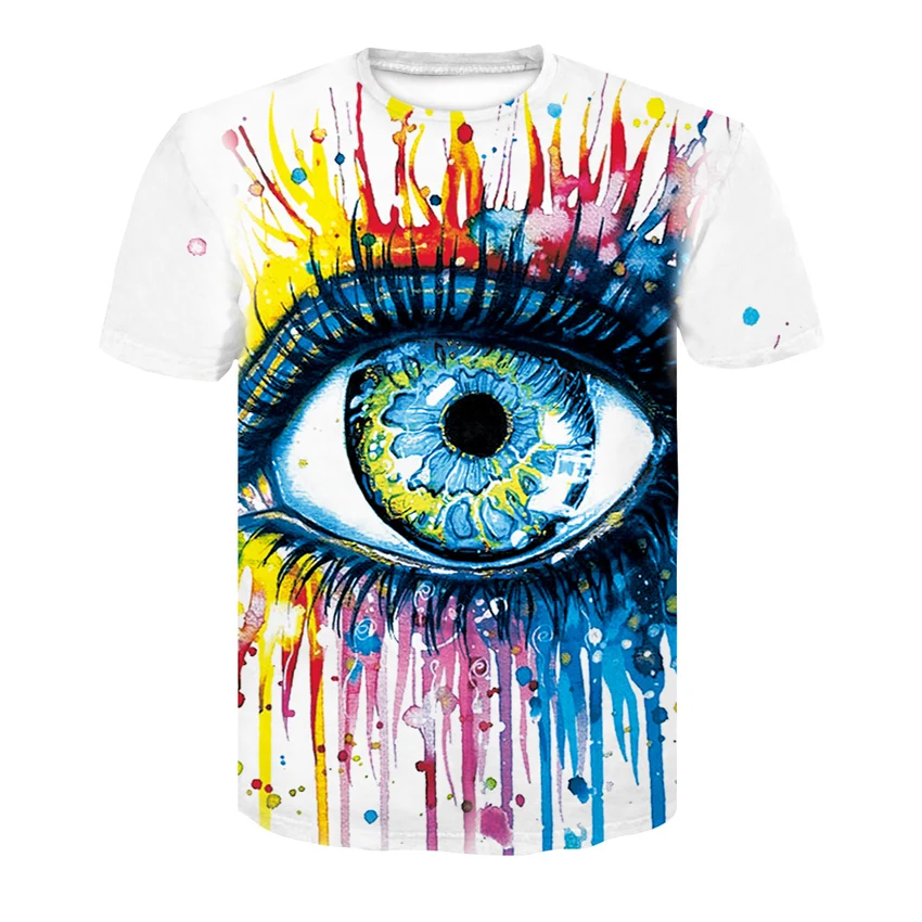 Poletne moške in ženske z nekaj priložnostne barvni inkjet T-shirt modno osebnost oblika hip hop smešno majico z velike oči