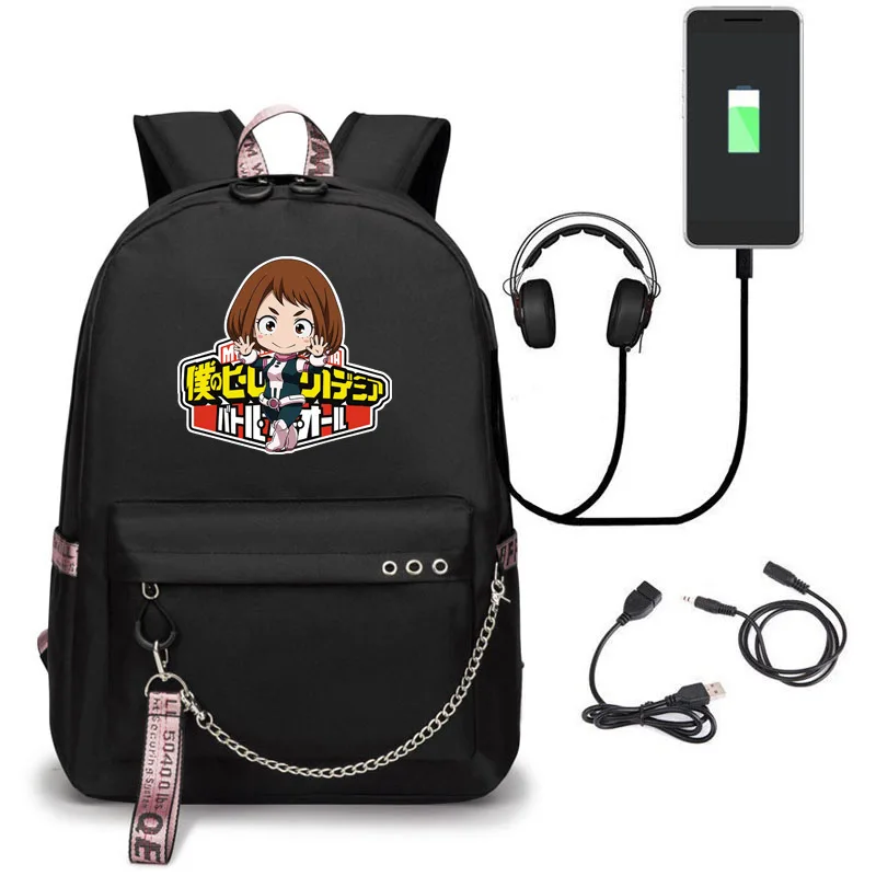 Moj Junak Univerzami Anime Ženske, Ljubka Potovanja Nahrbtnik Polnjenje prek kabla USB Prenosnik Nahrbtnik Anime Bookbag Najlon Šolske Torbe za najstnice