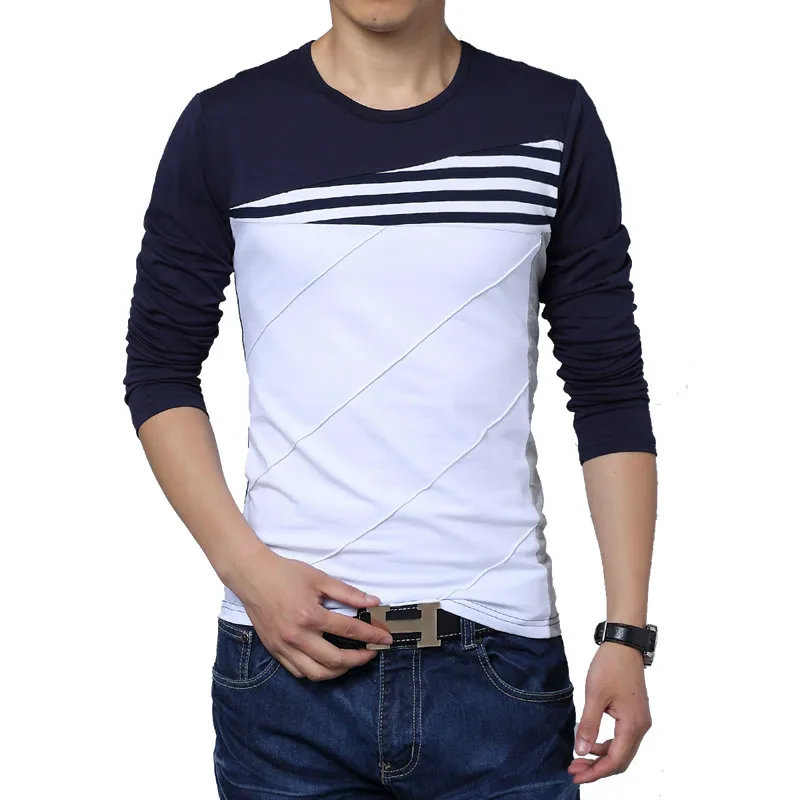Vroče Prodaje 2017 Nove Modne blagovne Znamke O-Vratu Trend Dolg Rokav Majice s kratkimi rokavi Moški Slim Fit Bombaž Visoke kakovosti Casual Moški T-Shirt 4XL 5XL 20