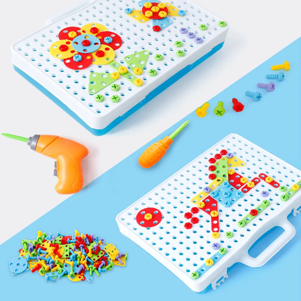 144pcs Montessori Plastičnih Vrtalni Vijak Skupine Jigsaw Igrače Za otroka Otroci Učenje, Izobraževanje DIY Puzzle Mozaik Zasnova Stavbe Darilo