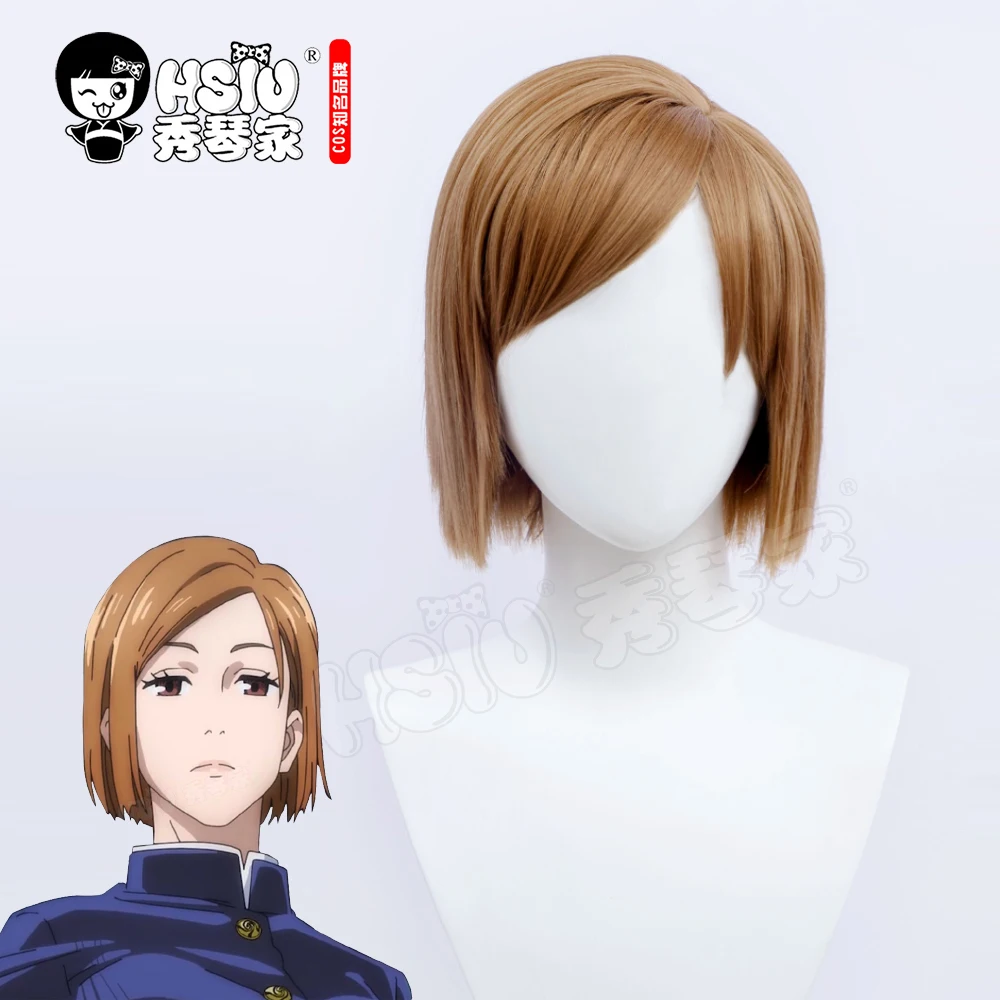 HSIU Anime Jujutsu Kaisen Cosplay Nobara Kugisaki Lasuljo Kratke rjave lase Toplotno Odporen Sintetičnih Las+Prosti blagovne znamke lasuljo skp
