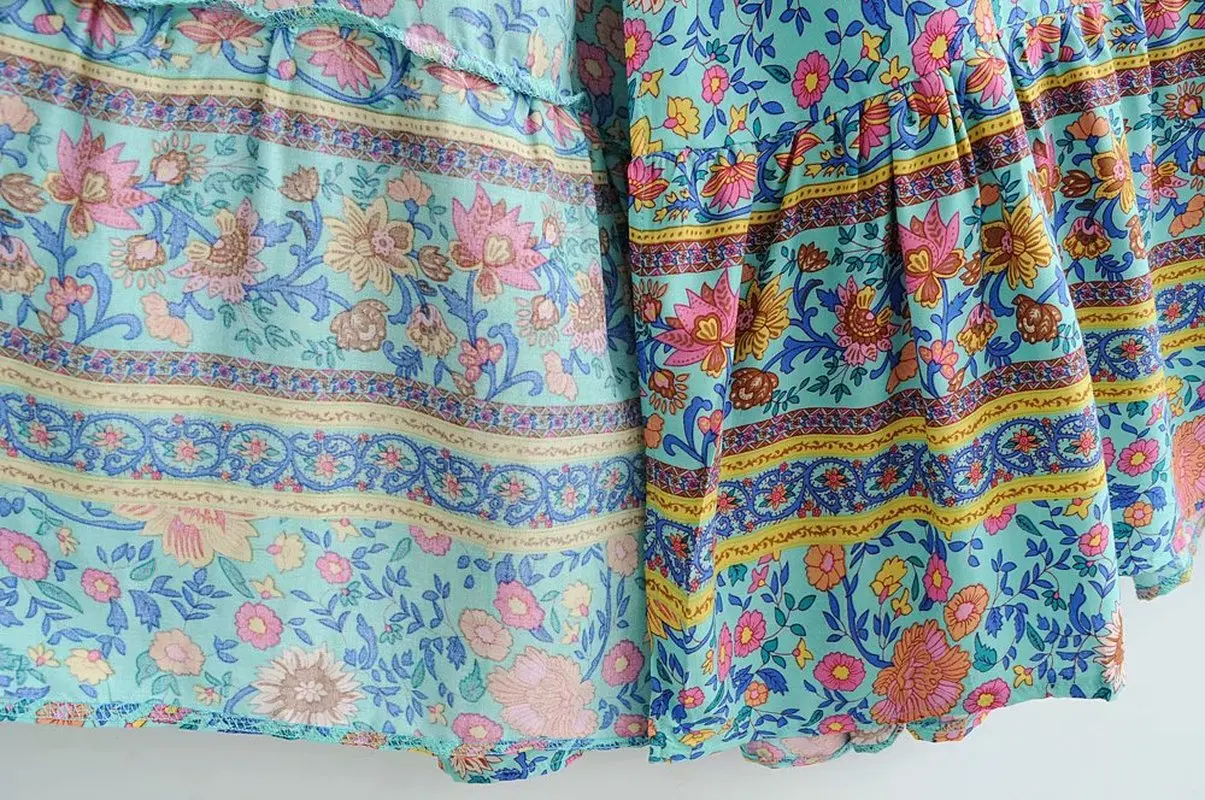 Vintage Elegantne Ženske Cvjetnim tiskanja bat rokav plaži Bohemian maxi obleka Ženske križ V vratu sashes Boho obleko Vestido