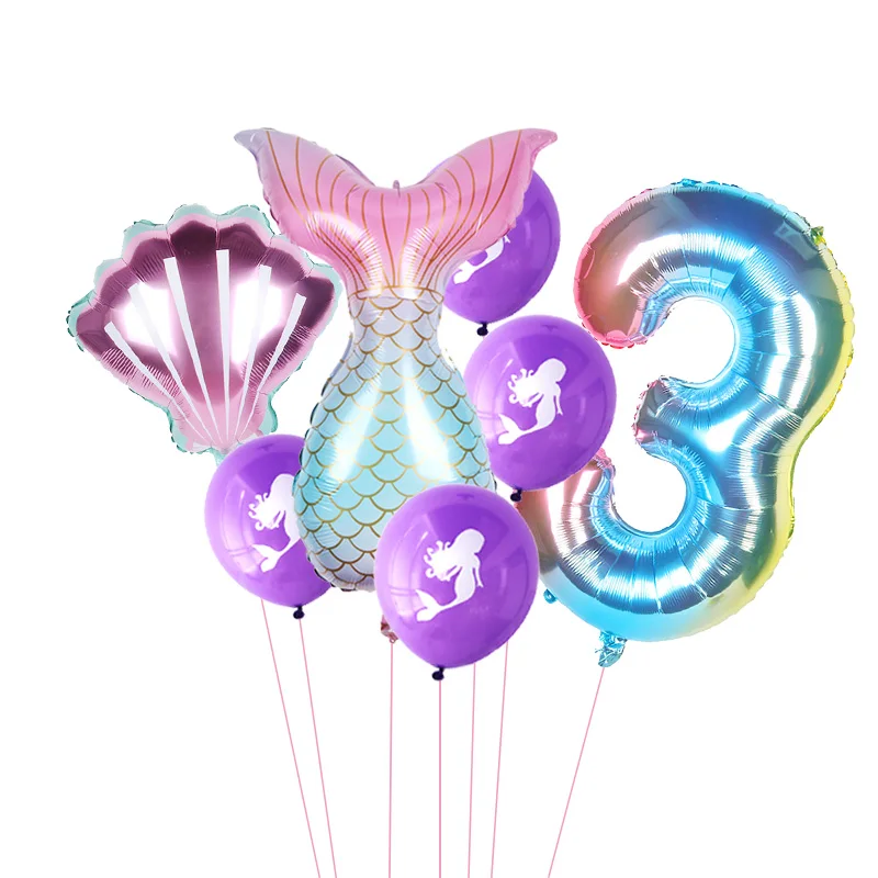 8pcs paket sirena party število 123456789 balon 1 rojstev dan 1. eno leto starega rojstni dekor otroci folijo rep balon morje