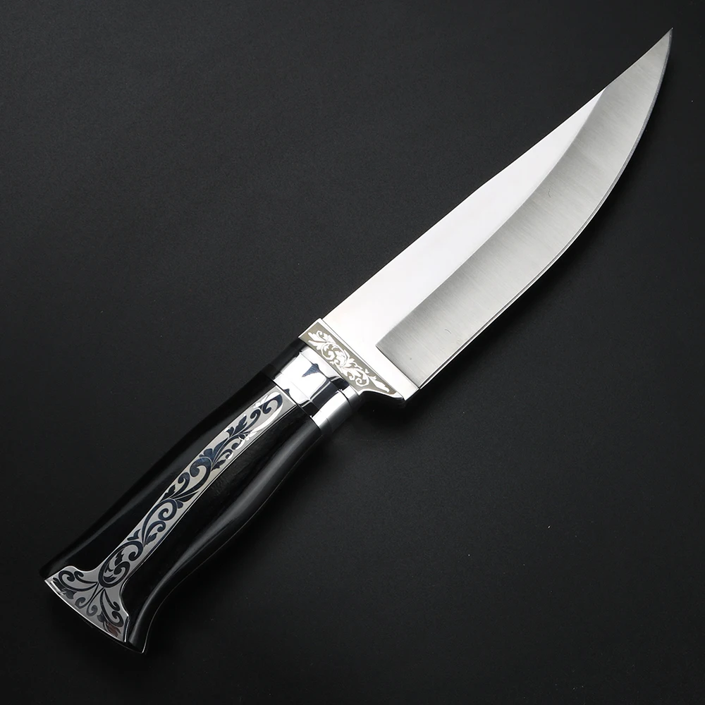 Zunanji Survival Nož za Kampiranje Lovski Nož Fiksno Rezilo iz Nerjavečega Jekla za Rezanje Nožev z Lesenim Ročaj Najlon Tulec