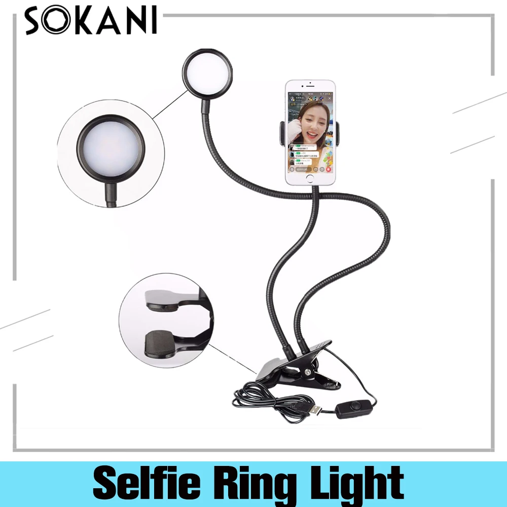 Sokani LED Selfie Obroč Svetlobe Z Roko Leni Mobilni Telefon Nosilec Vesa Fotografija Ringlight Za Youtube Tik Tok Live Stream