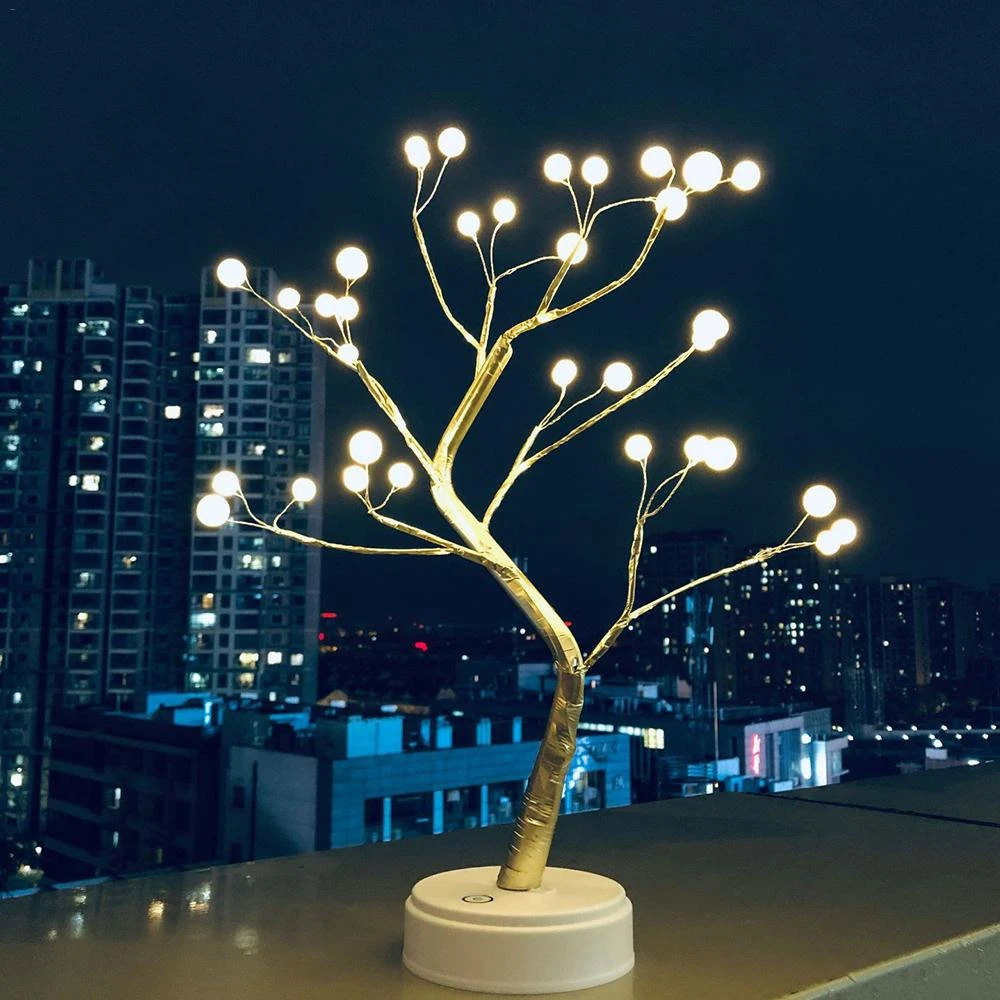 Cvet LED namizne Svetilke Nočne Luči Bakrene Žice USB Gypsophila Drevo Lučka na Senzor na Dotik Desk Luči za Dom Spalnica Dekoracijo