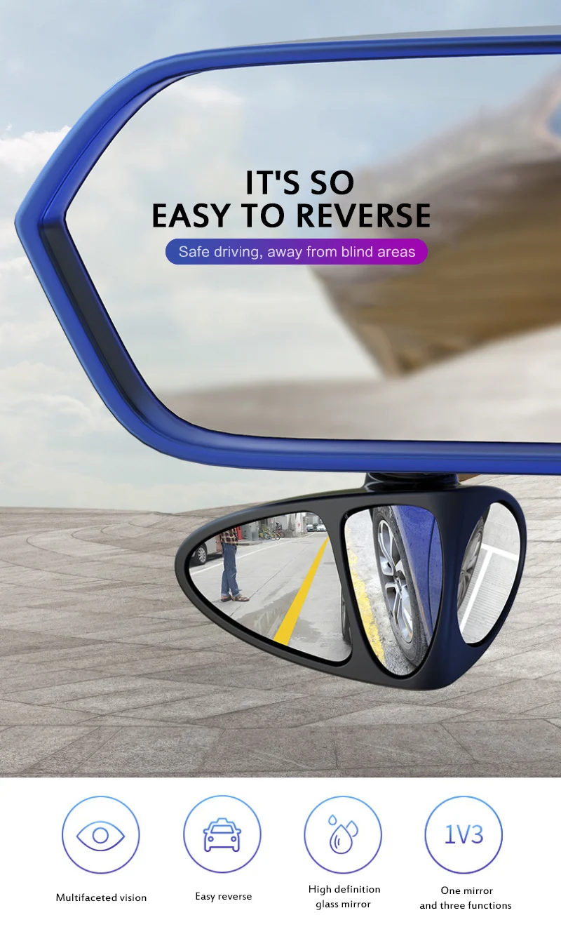 3 V 1 Avto Blind Spot Ogledalo širokokotni Ogledalo 360 Vrtenja, Nastavljiv Konveksna Vzvratna Ogledala, Prikaz sprednje kolo Auto Avto ogledalo