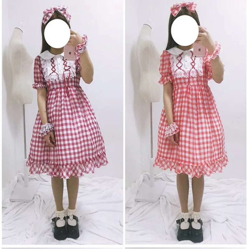 Japonski sweet lolita obleko letnik čipke peter pan ovratnik luč rokav visoko pasu predalčni viktorijanski obleko kawaii dekle op loli