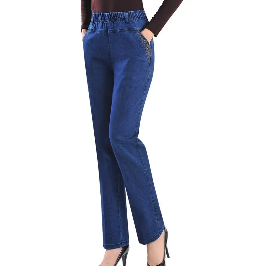 Spomladi in jeseni vezene kavbojke ženske harem visoko elastični pas plus velikost 7xl ženske dolge hlače