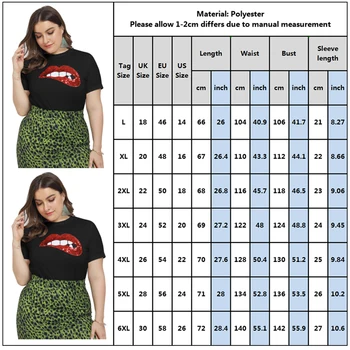 Prodajo Plus Velikost Vrhovi T-Shirt Za Ženske Rdeče Ustnice Tiskanja Dame Tshirt Vrhovi Poletje Moda Velik Obseg Ženske T-Shirt Tee Shirt D30