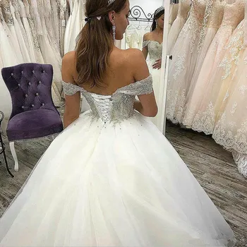 Poročna Obleka 2020 Plus Velikost vestidos de noiva za Ženske Crystal Princesa Obleke Off Ramo brez Rokavov Nevesta Žogo Halje