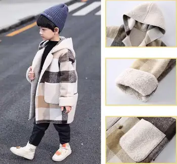 Moda Novo Otrok Fantje Hooded Jopiči Plašč 2020 Nove Jesensko Zimske Kariran Vrhnjih Oblačil 2 Barve Baby Boy Coats Starost Za 2-13 Let