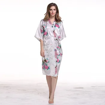 Nove Ženske Satenast Kimono Oblačilih, Cvetlični Družice Haljo Pav Nevesta Haljo Dolgo Kimono Plašč Hišna Obleke Poročne Stranka Darilo