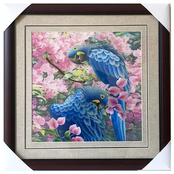 Suzhou Vezenje Ročno Končal Mulberry Svile Vezenje Dekoracijo Slike Papige in cvetje ,ki Ne Vključuje Okvir 35*35 cm