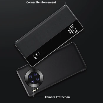 Luksuzni Smart View Usnja Flip Case Za Huawei Mate 40 Pro Plus Mate40 40pro Mate40pro 5G Globalni Različici Magnetni Telefon Kritje