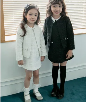 Koreja Dekleta Nastavite 2018 Jeseni, Pozimi Otroci Oblačila Sklop Sladko Dekle Plašč + Obleke Moda Visoko-kakovostni razred Otrok Princesa Obleke
