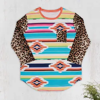 Ženske Leopard Geometrijske Natisnjeni T-Shirt Multicolor Pomlad Jesen Tri Četrtine Tee Ženski Luksuzni Harajuku Vrh 2019 Preobsežne