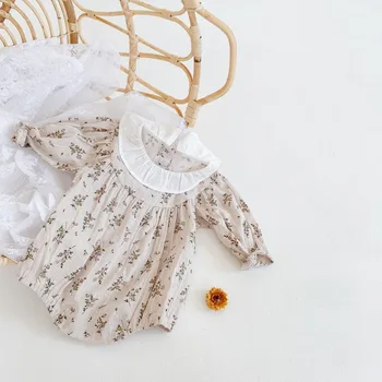 Jeseni Priljubljena Nov Baby Dekle Cvetlični Dolgo Sleeved Ogrlicom Ovratnik Baby Bodysuits Vse-tekmo enodelno Obleko Plazil Oblačila