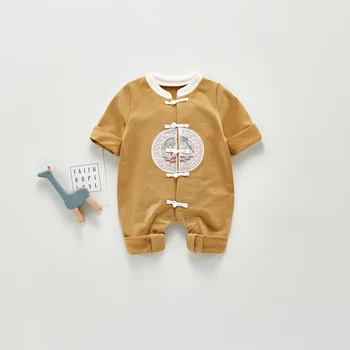 Bombaž Novorojenega Dojenčka Baby Boy Girl Romper Dolg Rokav Bombaž Jumpsuit Tradicionalni Kitajski Slog Obleke Bebes Infantil Obleke
