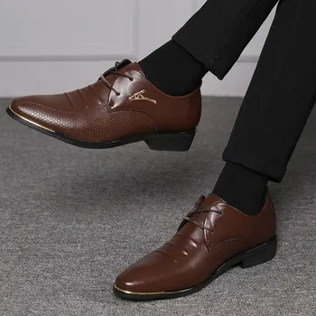 Moške Usnjene Formalno Čevlji Čipke Obleko Čevlje Oxfords Modni Retro Čevlji Elegantno Delo Obutev Moški Obleko Čevlje 2020