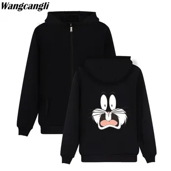 Anime Bugs Bunny natisnjeni zadrgo kapuco ženske moški smešno jesensko zimski pulover s kapuco majica hip hop ulične Jakno plašč oblačila