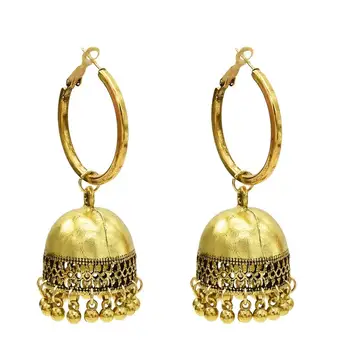Klasični Big Zvonovi Obesek Indijski Birdcage Jhumka Uhani Za Ženske Bohemia Etnične Kovinski Geometrijske Spusti Uhan Turčija Gypsy Nakit