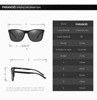 PARANOIDNE Letnik Polarizirana sončna Očala, moška sončna Očala Za Moške Vožnje Črni Kvadrat Oculos Moški 8 Barv Model 8648 P8648