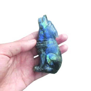 Naravni kamen labradorite duh zveri volk lapis lazuli Fluorite Glavo Kristalno Carving kip Ornament Živalske skulpture Obrti