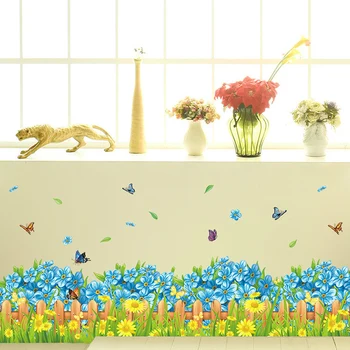 Pomladni Cvetovi, Metulj Ograji, Ki Meji Dekoracijo Nalepke PVC Izmenljive Nepremočljiva Vinil Zidana Stenske Nalepke Doma Dekor