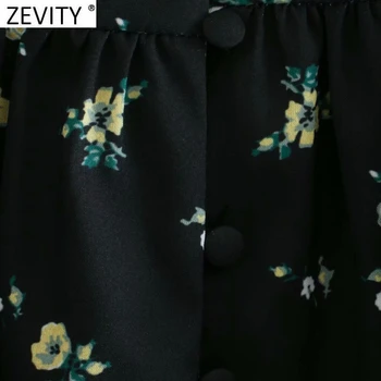 Zevity Nove Ženske Sladko Agaric Čipke Cvjetnim Tiskanja Priložnostne Naravnost Obleko Prairie Elegantna Puff Rokav Vestido Ruffles Mini Obleka DS4787