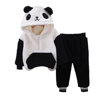 Srčkan eleganten, Udobno, Priročno Praktično Risanka Panda Jeseni, Pozimi Otrok Topla Oblačila Zgosti Plašč, Hlače, Obleka